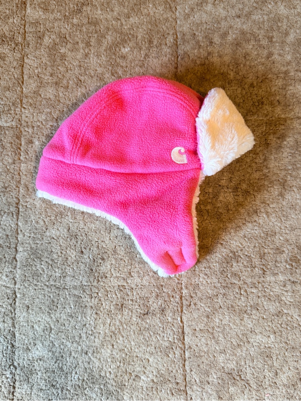 Infant/Toddler Carhartt Pink Fleece Trapper Hat with Cream Sherpa Lining